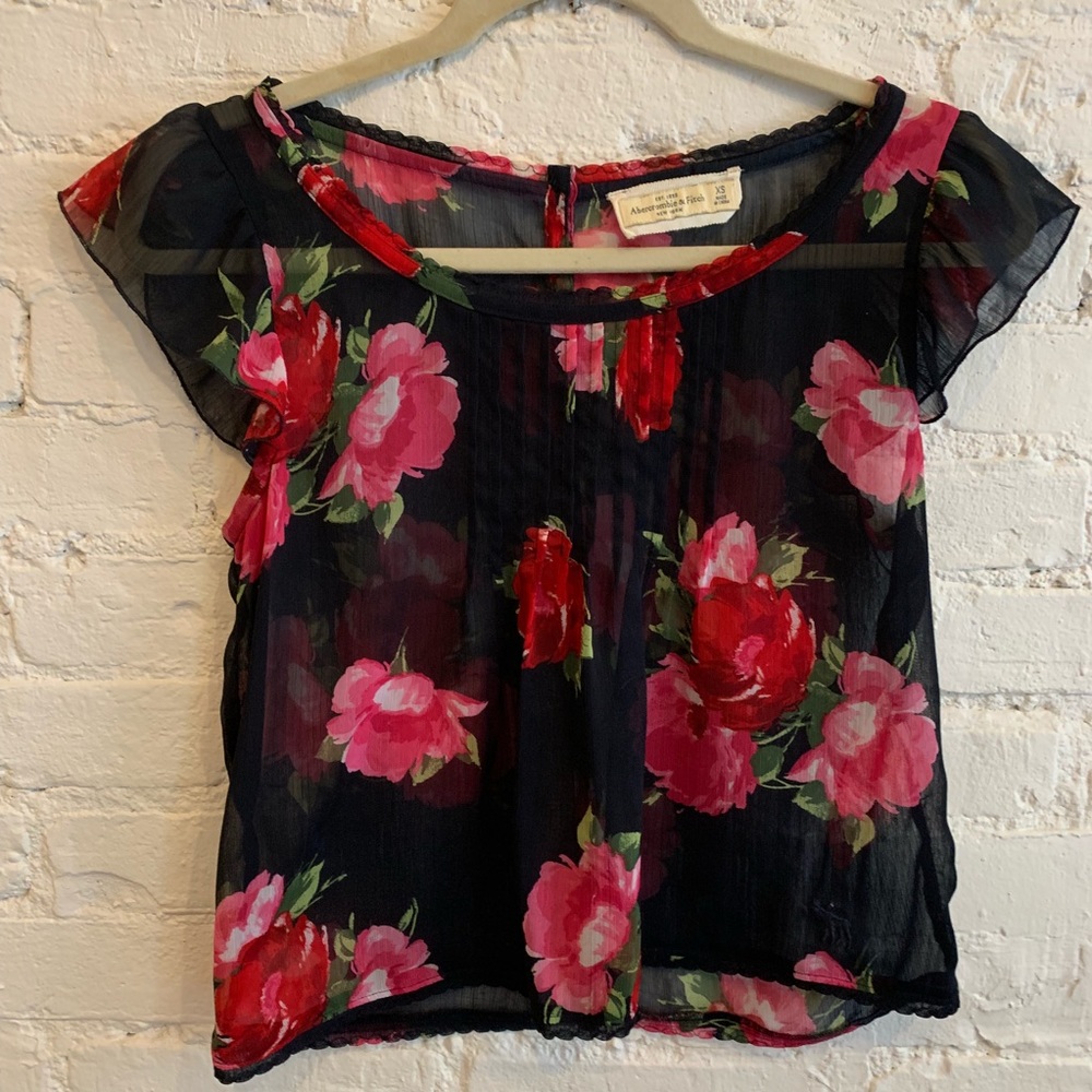 Abercrombie floral sheer top with button back